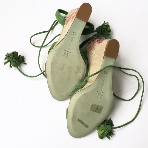 EUC Miss Sixty Green Ankle Tie Wedge Sandals - Picture 4 of 8
